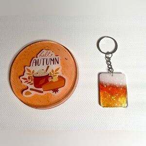 Hand Crafted Resin Autumn Magnet and Keychain Set